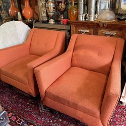 Mid Century style Jonathan luis Club Chairs perfect orange fabric