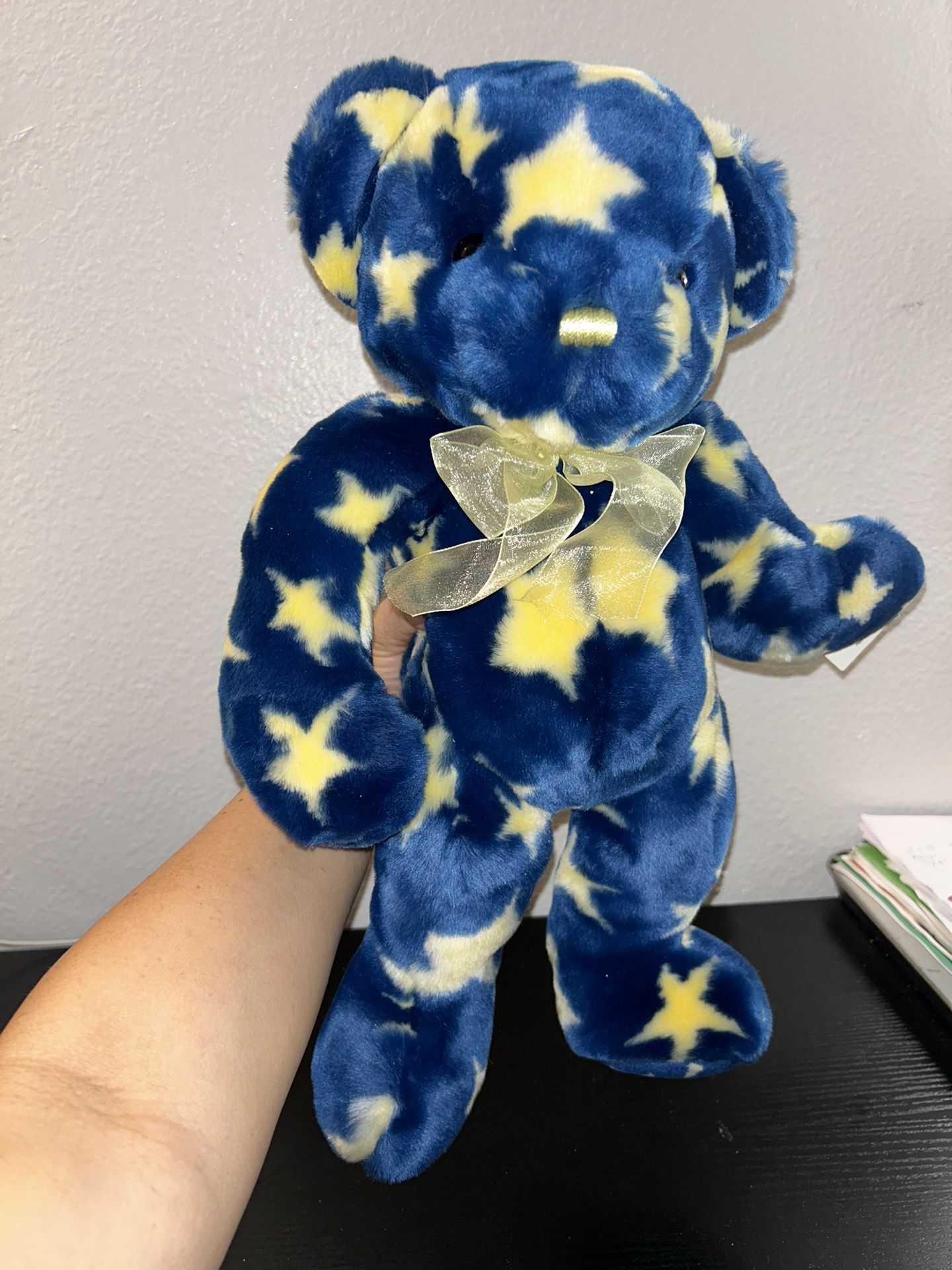 Vintage 1999 Mary Meyer Starbright Star Bear Yellow & Royal Blue Plush 17”
