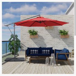 9.6FT Hanging Patio Umbrella W/ Base Included 
