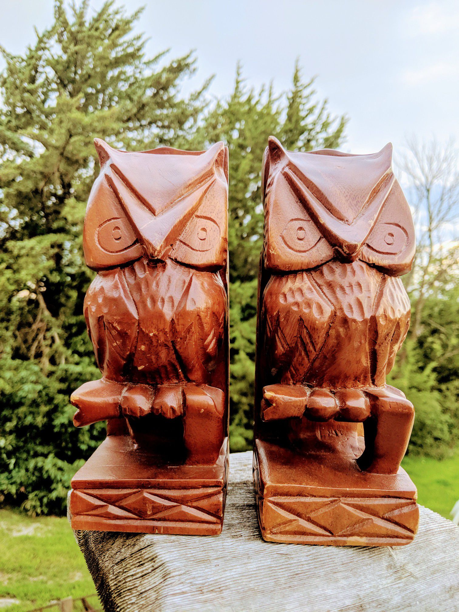 Faith Woodcraft Meda Wooden Owl Bookends Vintage