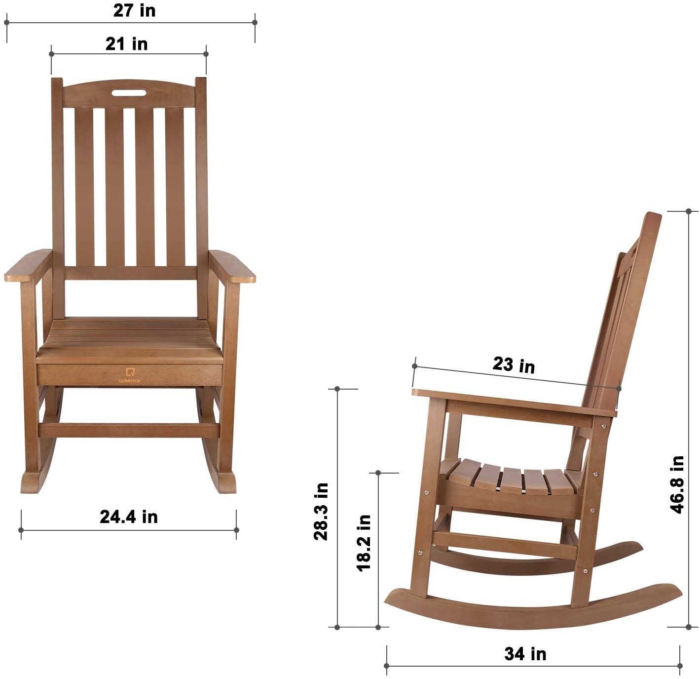 Outdoor Rocking Chair, Poly Lumber Patio Porch Rocker Chair Supports up to 350 lbs, Brown