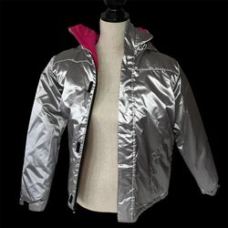 Girls Insulated Snow Jacket, Silver, Size Medium 12-14