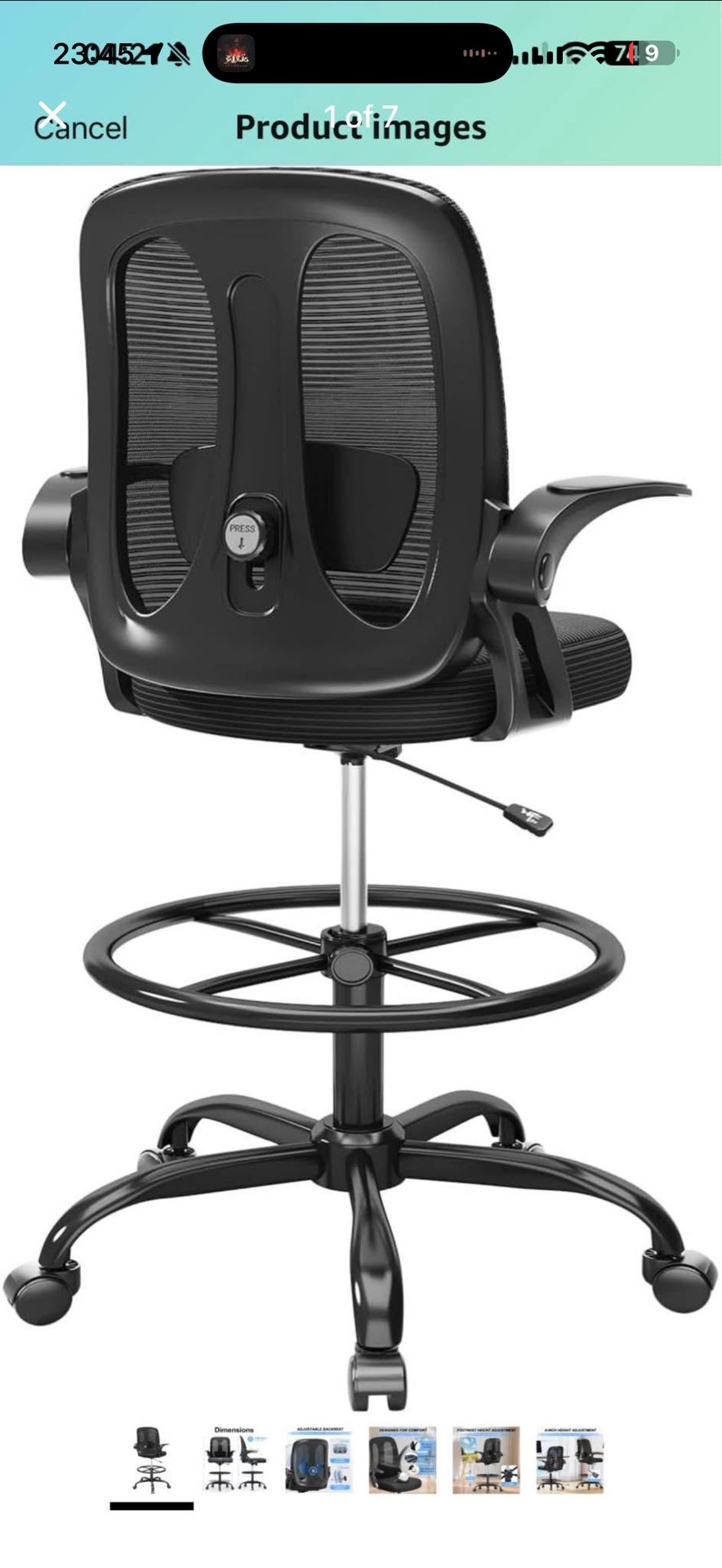 Alllion Drafting Chair, Tall Office Chair with Flip-up Armrests Ergonomic Computer Standing High Des