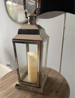 Polished Silver Metal and Glass Candle Lantern