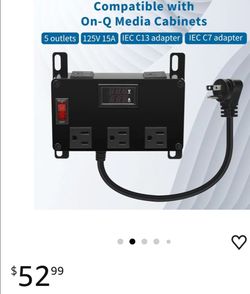 Media Cabinet Power Strip, 5 Outlets,