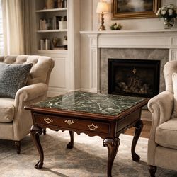 Henkel Harris Mahogany Marble Top Coffee Table Chippendale Ball & Claw Legs