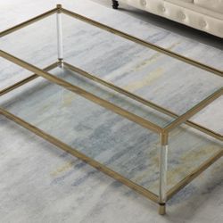 BRAND NEW Acrylic Rectangular Gold metal Coffee Table with Tempered Glass