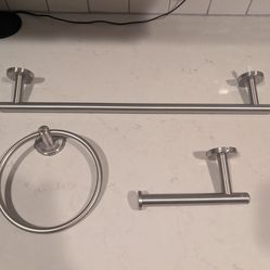 Bathroom Accessories (Brushed Nickel) - Hand Towel, Body Towel, and Toilet Paper Holder