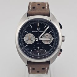 🦖Pagani Design PD-1782 Chronograph — Black Dial, Brown Leather Strap🦖