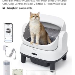 Lesure Self Cleaning Litter Box - Open-Top Automatic Cat Litter Box with APP Control & Anti-Pinch Sensor, for Large Cats, Odor Control, Includes 2 Sif