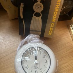 Bathroom shower rope clock water resistant with a clear easy to read clock face