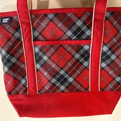 Lands End Brand -Large Red And blue Plaid Tote Bag, Sturdy Fabric, New, Mothers Day Present 