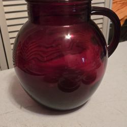 Ruby Red Glass Vintage Pitcher