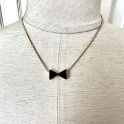 Gold Tone Black Bow Pendant Necklace 