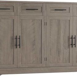 60" Large Buffet Sideboard with Storage, 36" Tall Kitchen Buffet Storage Cabinet with 4 Drawer, Modern Coffee Bar Cabinet with Black Handle, Long Side