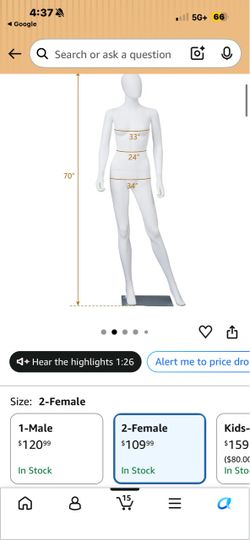 71” golden Mannequin Female Dress Form Display Manikin Torso Stand Realistic Mannequin Body for