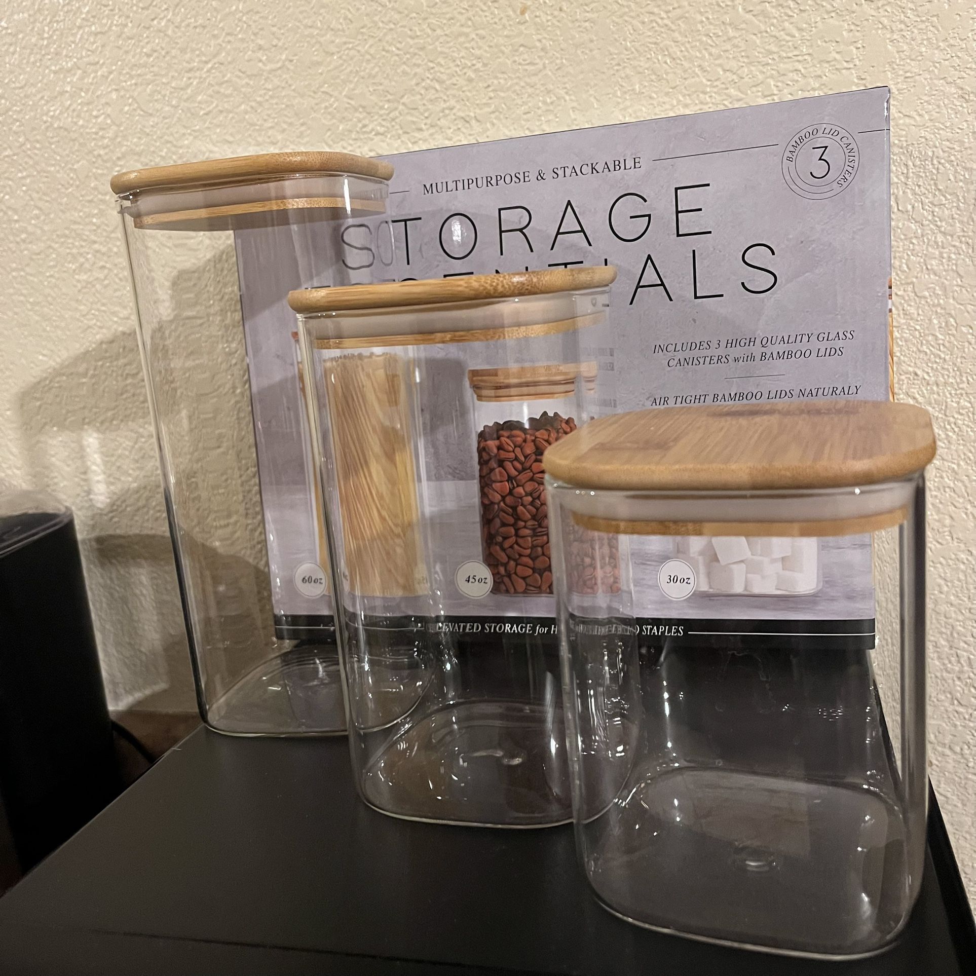 Glass Storage Jars with Bamboo Lids - Set of 3