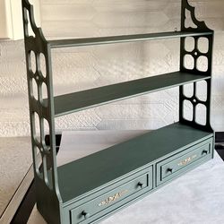 Vintage Upcycled Green Wooden Cottagecore Wall Shelf