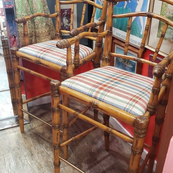 Set of 2 Vintage Bamboo Barstools Chair