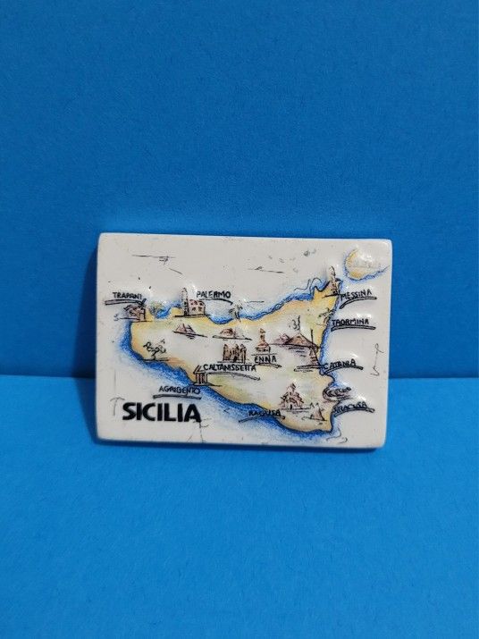 Refrigerator magnet with a map design of Sicily, Italy. Handmade.