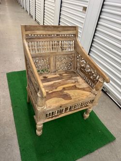 Maharaja Sandblasted  Wood Hand-Carved Arm Chair