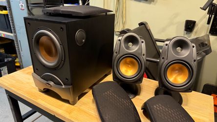 Klipsch RSX-5 speakers and klipsch RW-8 subwoofer.
