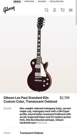 For Sale Gibson Les Paul Standard 60s Translucent Oxblood