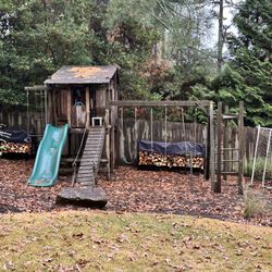 King Of Swings Wooden Playset With Slide, Swings, Fort, And More