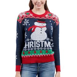 Ugly Snowman Christmas Sweater For Women, With Snowflakes Tree Graphic, Cute Funny Knitted Pullover Novelty Sweaters(Navy,Mom, Large)