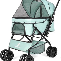Pet Stroller - Dog Strollers for Medium Dogs Cats, Easy to Walking Dog Stroller 360 Rotating Front Puppy Stroller with Mesh Windows (Tiffany Blue)