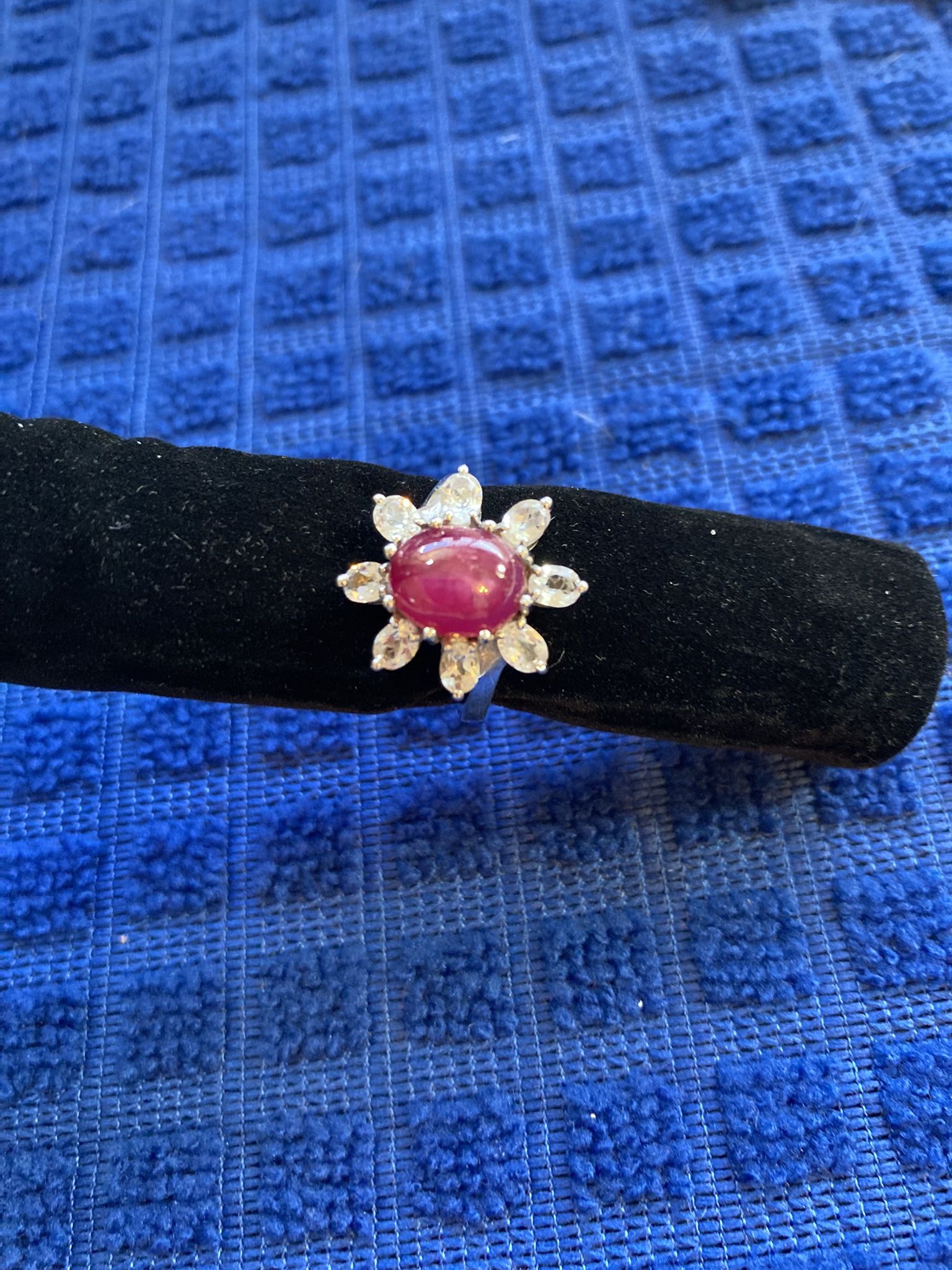 Star Ruby & White Topaz Sterling Silver Size 7