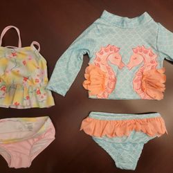 EUC Baby Girl 12 Month Swimsuits | Lot of 2 | Various Brands