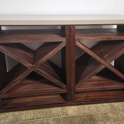 GORGEOUS Farmhouse Bar / Wine Rack - Solid Walnut Wood w Marble Top