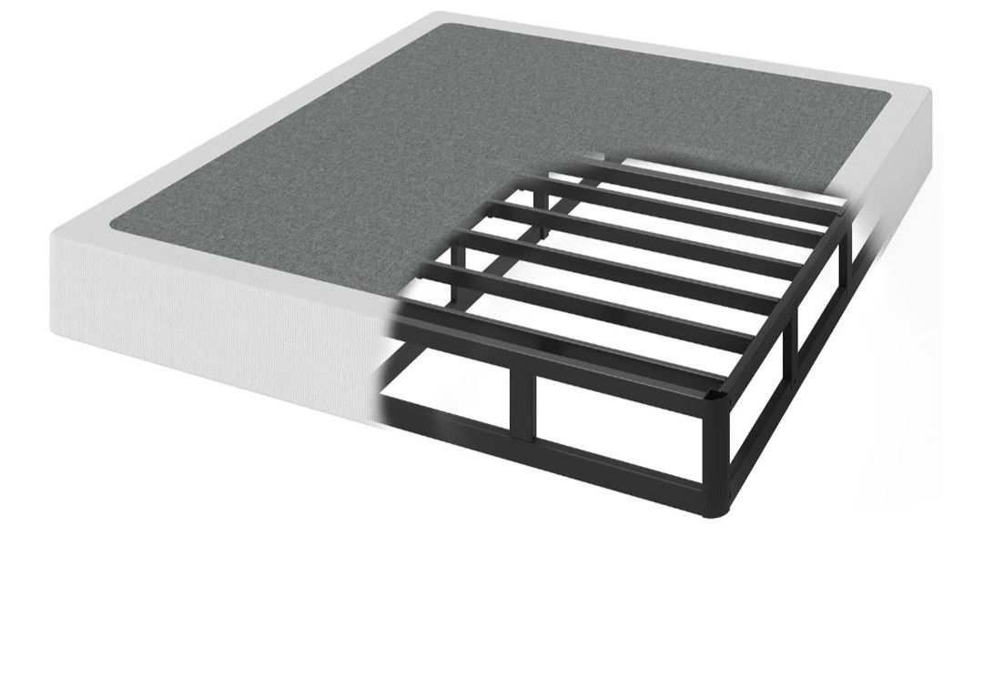 Queen Box Spring, 7 Inch Box Spring for Queen Bed, 3000 lbs Heavy Duty Metal Frame Mattress Foundation with Fabric Cover, Easy Assembly-Noise Free - S