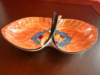 Vintage Made In Japan Orange Lusterware Double Relish Candy Nut Dish
