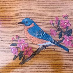 Handcrafted Hand painted Wooden Bird And Flower Serving Tray 