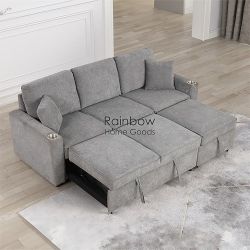 Sleeper Pull Out Sofa Bed Sectional Couch with Cup Holder