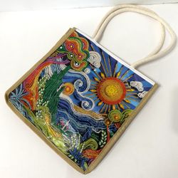 10” Canvas Tote “Beach Life” Handcrafted Diamond Art Scene NWT