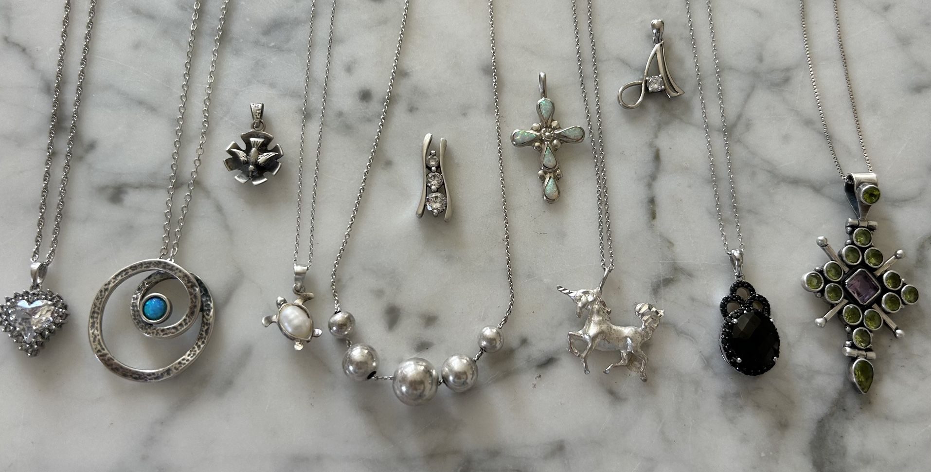 Vintage Pendants Sterling Silver 925 Assorted Gemstones Necklaces Estate Jewelry Individual Priced Amethyst, Peridot Zuni Natural Pearls Opal CZ Unix