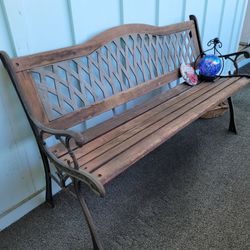 Outdoor Wood and Cast Iron Garden Bench