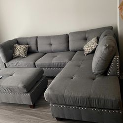 Brand New Gray Sectional Sofa Couch With Ottoman (Available For Same Day Pick Up) 
