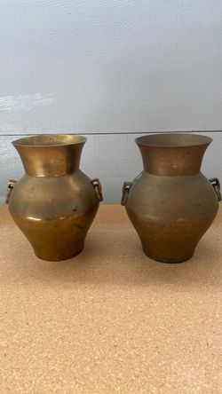 Pair of Brass Vases with Ring Handles