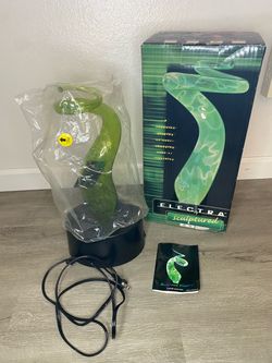 Vintage Lumisource Electra Spiral Sculptured Green Glass With Red Light In Box
