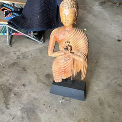 Buddha Statue / Banana Republic Wool Coat / Vintage Leather Black Shearling Coat 