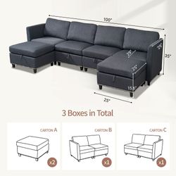 Convertible Sectional Sofa with Storage Seat 6 Seat Sofa with Reversible Chaise U Shaped Sectional Couch for Living Room,Dark Grey