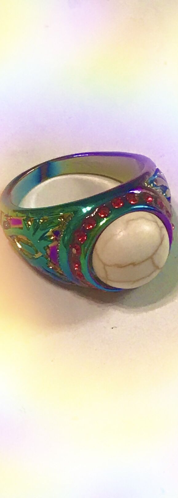 18K Rainbow Wedding Party Ring with White Turquoise (NEW for LGBTQ+ and Straight Rainbow Lovers)