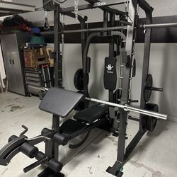 Vesta Fitness Smith Machine 2001 w/Bench Attachment | 230lb Bumpers Weights | 7ft Olympic Bar | Fitness | Gym Equipment | FREE DELIVERY 🚚 