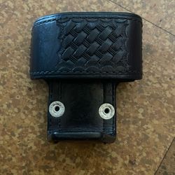 Tactical Belt Police Radio Holder Leather Black Basket Weave