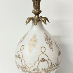 Vintage Hollywood Regency Frosted Glass Lamp with Gold Accents & Brass