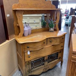 Solid Wood Oak Dresser W/ Mirror